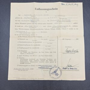 Entlassungsschein  - 29 juli 1943