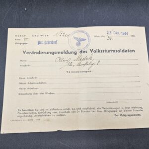 Veränderungsmeldung des Volkssturmsoldaten - 30 okt 1944