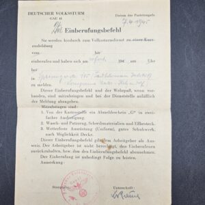 Einberufungsbefehl Deutscher Volkssturm - 07.04-1945