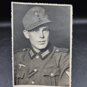Postcard picture of a german soldier in ww2 - ostfront medal
