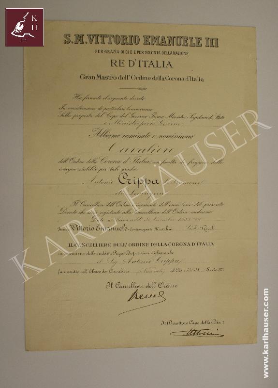 Art.  attestato-nomina-cavaliere-ordine-della-corona-ditalia-1938