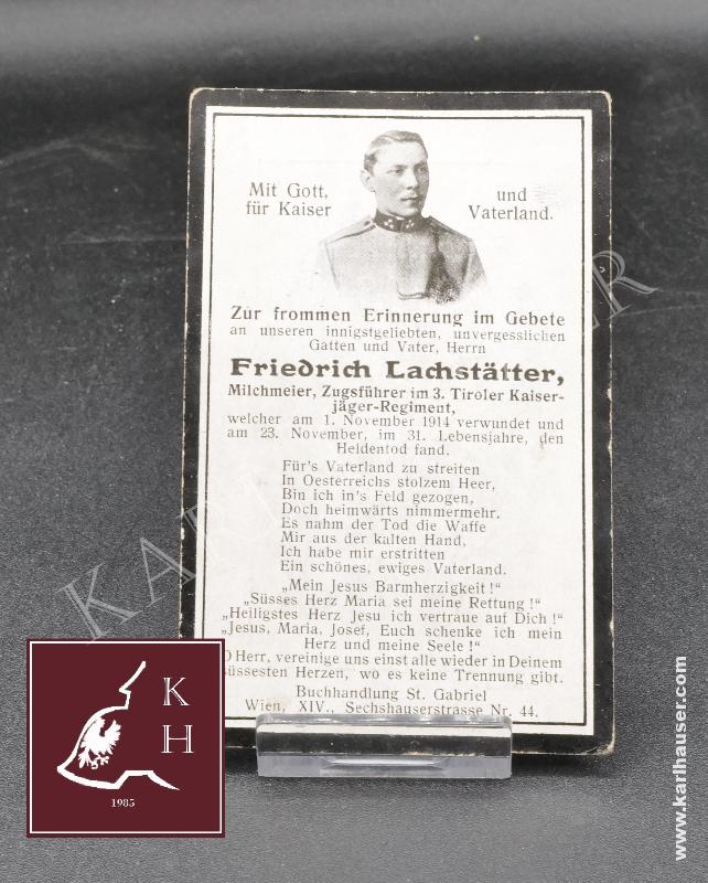 Art.  austrian-soldier-sterbebild-kaiser-jager-reginet-first-world-war