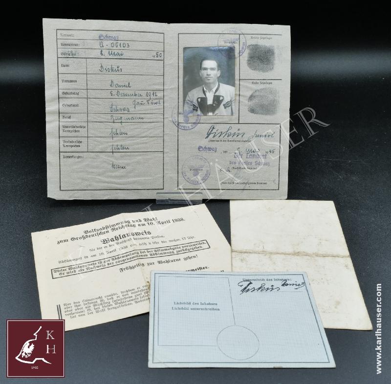 Art.  deutsche-reich-kennkarte-fur-einen-mann-destiroler-jagerregiment-fahrradausweis-und-wahlauswes-10-april-1938-auch