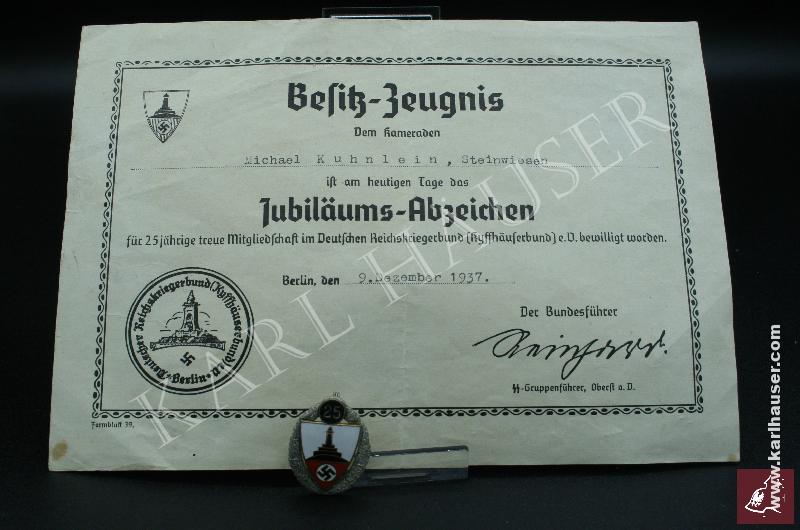 Art.  deutscher-reichskriegerbund-kyffhauser-drkb-25-jahrige-mitgliedschaft