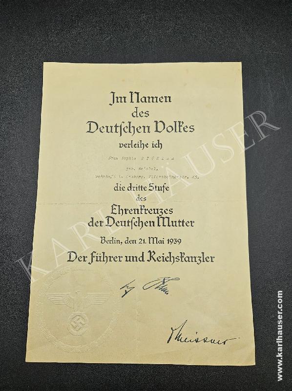 Art.  ehrenkreuz-der-deutschen-mutter-dritte-stufe-verleihungsurkunde-in-bronze
