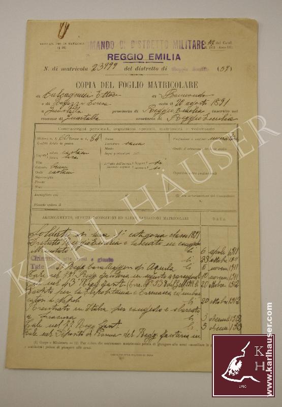 Art.  foglio-matricolare-regio-esercito-classe-1891-reggio-emilia