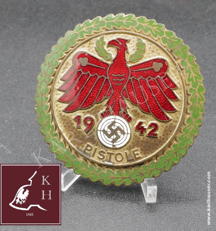 Art.  standschutzenverband-tirol-vorarlberg-gaumeisterabzeichen-1942-in-gold-mit-eichenlaubkranz-pistole